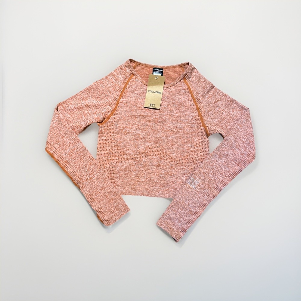 Victoria's Secret PINK Active Seamless‎ Long Sleeve Crop Top Orange Heather Sz S